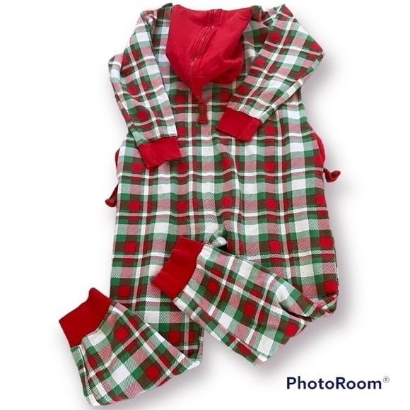 Tipsy Elves Plaid Christmas Hooded Onesie – Unisex – Men's L / Women's XL - Picture 6 of 13